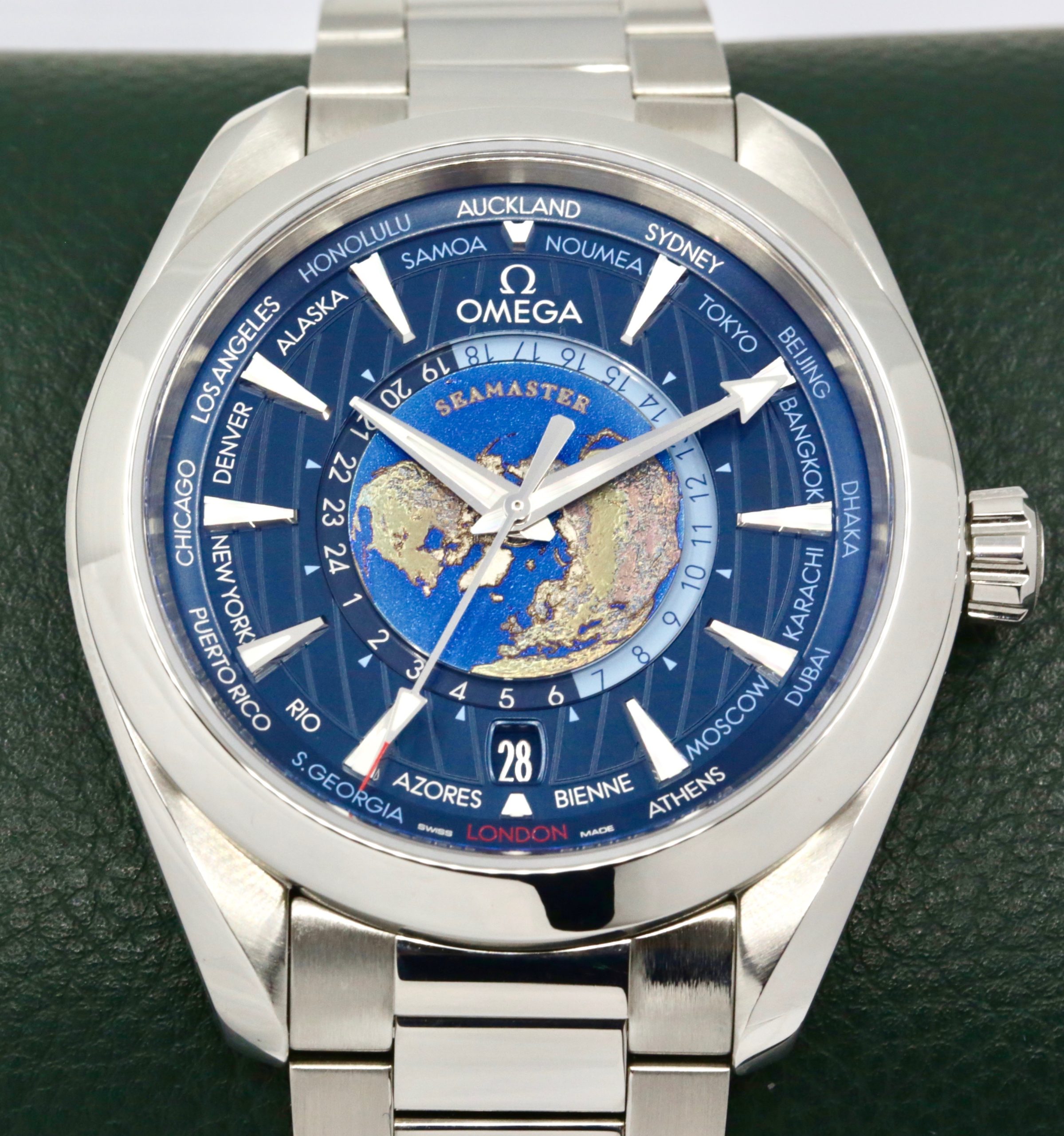 Omega Seamaster Aqua Terra Worldtimer, 43mm, Stainless Steel, Blue Index Dial, on Stainless Steel Omega Bracelet, Ref. 220.10.43.22.03.001, Circa: 2019, with Omega Service Box, Omega Service Invoice & Balance of 2 Yr. Omega Service Warranty