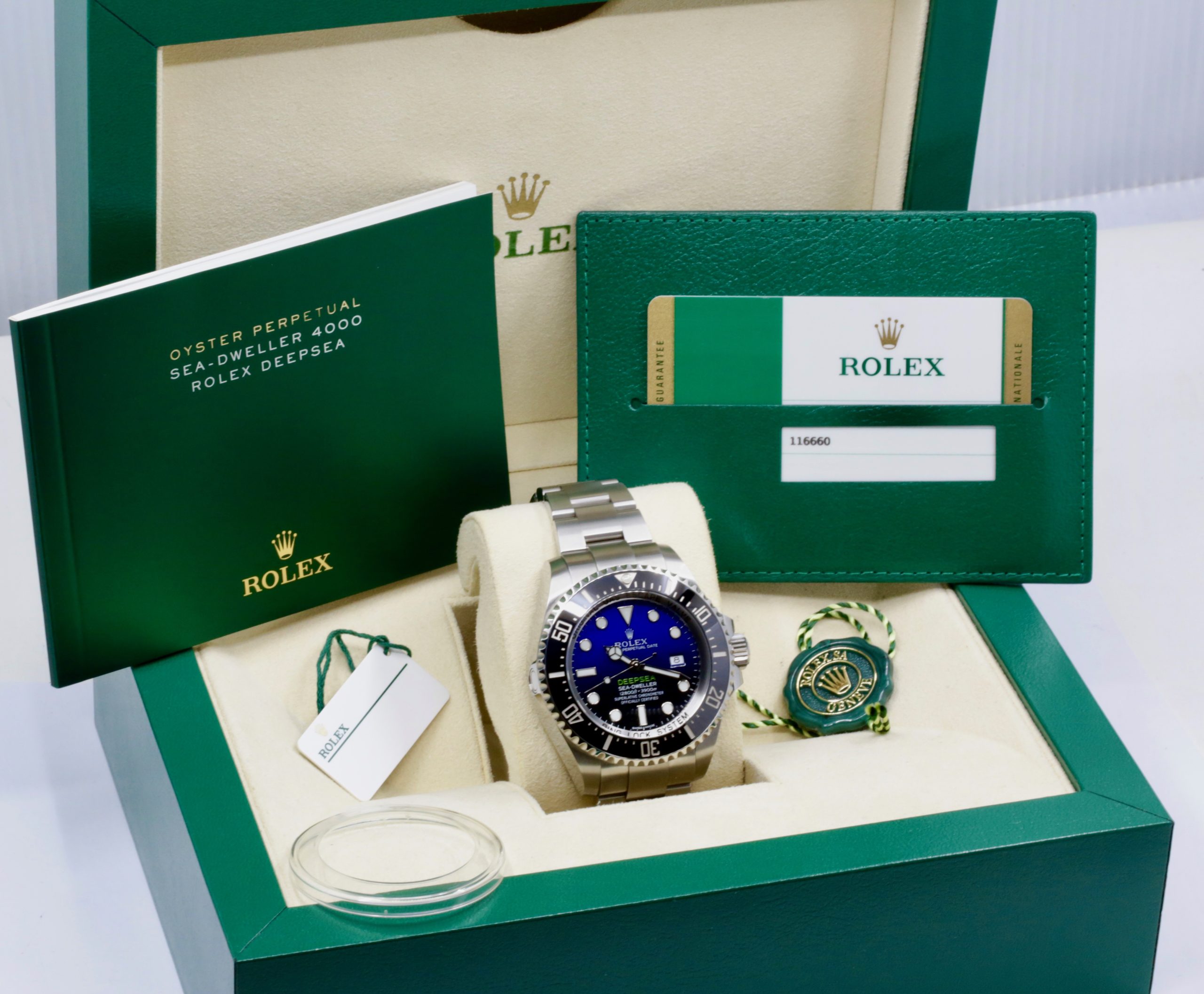Rolex Deepsea "James Cameron", 44mm, Stainless Steel, Black Ceramic Bezel, with Blue to Black Gradient Dial, on Stainless Steel Rolex Oyster Bracelet, Ref. 116660, Circa: 2016, Complete with Box, Books, Green & White Swing Tags, Bezel Protector, & Rolex Warranty Card - Image 7