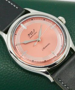 Kurono Tokyo Special Edition Anniversary "TOKI", 37mm Stainless Steel Case, with Metallic Coral Sunburst Dial, on Black Leather Strap with Stainless Steel Tang Buckle, with Box & Papers - $2,880 inc GST!!