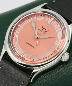 Alternative view of Kurono Tokyo Special Edition Anniversary "TOKI", 37mm Stainless Steel Case, with Metallic Coral Sunburst Dial, on Black Leather Strap with Stainless Steel Tang Buckle, with Box & Papers - $2,880 inc GST!!