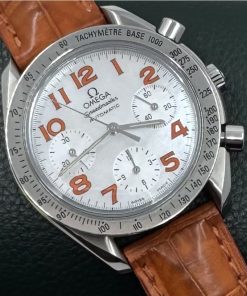 Omega Speedmaster chronograph reduced stainless steel with mother of pearl dial.