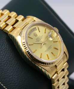 Alternative view of Rolex Day Date 36 in 18ct yellow gold on a 18ct Rolex President Bracelet with a champagne index dial. Ref 18038 Circa.1980, Recently returned from a full service by Rolex Australia