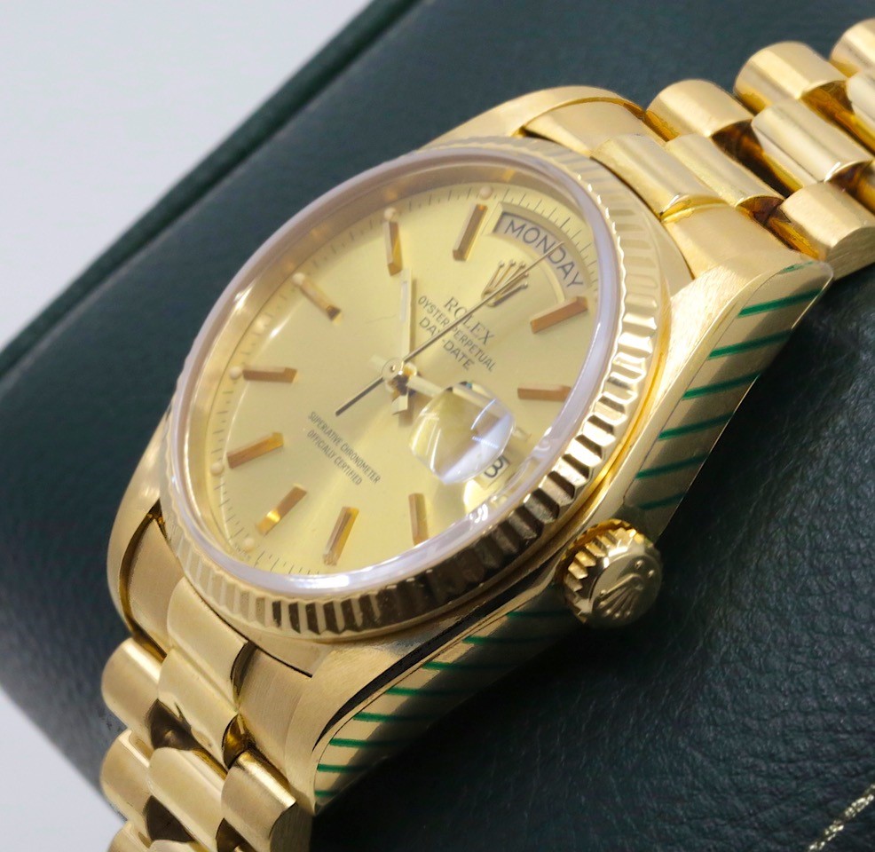 Rolex Day Date 36 in 18ct yellow gold on a 18ct Rolex President Bracelet with a champagne index dial. Ref 18038 Circa.1980, Recently returned from a full service by Rolex Australia - Image 3