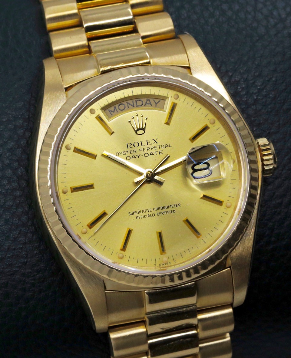 Rolex Day Date 36 in 18ct yellow gold on a 18ct Rolex President Bracelet with a champagne index dial. Ref 18038 Circa.1980, Recently returned from a full service by Rolex Australia - Image 4