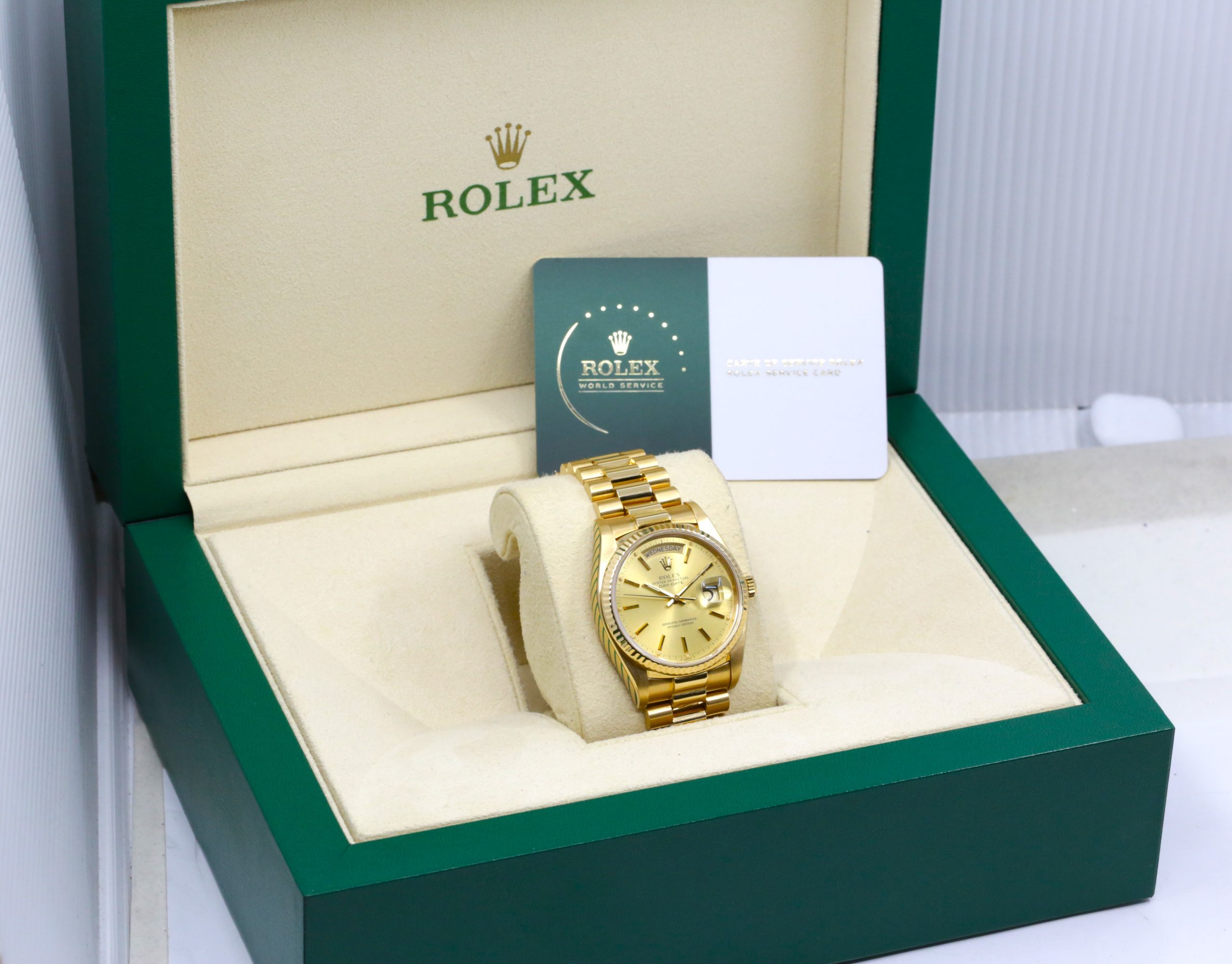 Rolex Day Date 36 in 18ct yellow gold on a 18ct Rolex President Bracelet with a champagne index dial. Ref 18038 Circa.1980, Recently returned from a full service by Rolex Australia - Image 7