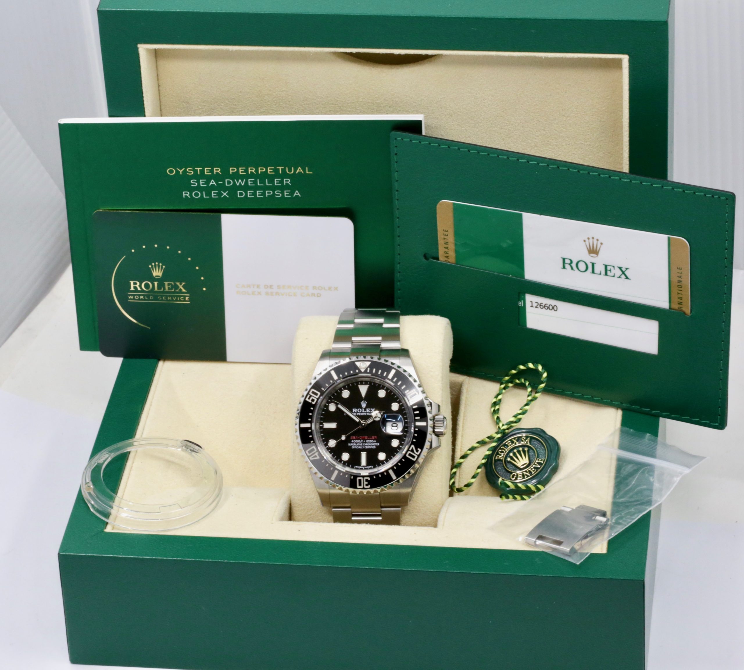 Rolex Sea-Dweller 43 "Anniversary", Stainless Steel, Black Ceramic Bezel, Mark I Dial, on Stainless Steel Rolex Oyster Bracelet, Ref. 126600, Circa: 2017, with Box, Books, Rolex Warranty Card, Rolex Service Card & Balance of 2 Year Rolex Service Warranty - Image 7