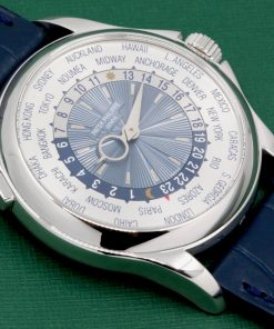 Patek Philippe World Time, Ref. 5130P, in Platinum (950Pt), 39.5mm Case, Silver & Blue Sunburst Guilloché Dial, on Navy Blue Alligator Patek Philippe Leather Strap with Platinum Patek Deployant, Circa: 2011, with Patek Philippe Extract of Archives Certificate & Balance of 2 Year Patek Philippe Service Warranty