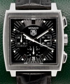 Tag Heuer Monaco chronograph CW2111-0 stainless steel on strap with folding buckle.