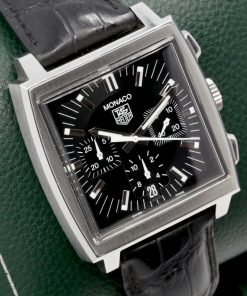 Alternative view of Tag Heuer Monaco chronograph CW2111-0 stainless steel on strap with folding buckle.