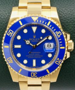 Rolex Submariner Date with RARE "Flat Blue" Dial, in 18ct Yellow Gold, Blue Ceramic Bezel, on 18ct Yellow Gold Rolex Oyster Bracelet, Ref. 116618LB, Circa: 2011, with Box, Books, Swing Tags, & Rolex Warranty Card