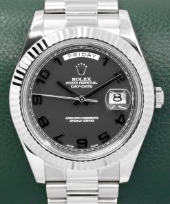 Rolex Day Date II in 18ct White Gold, 41mm, on a 18ct White gold President bracelet, "Blackout" Black Arab Dial, Ref: 218239, Circa. Dec. 2011, with Box, Books, Rolex Warranty Card & Balance of 2 Year Rolex Service Warranty