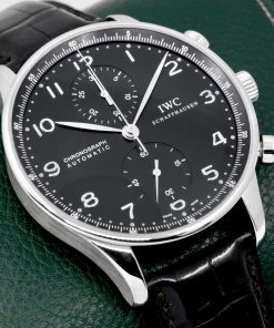 IWC Portuguese Chronograph in Stainless Steel, Black Arab Dial, on Black IWC Alligator Strap with Stainless Steel IWC Tang Buckle, Ref. IW371447, with Box & Papers - $4,990 inc GST!!