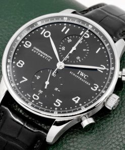 Alternative view of IWC Portuguese Chronograph in Stainless Steel, Black Arab Dial, on Black IWC Alligator Strap with Stainless Steel IWC Tang Buckle, Ref. IW371447, with Box & Papers - $4,990 inc GST!!