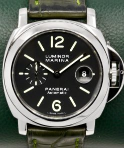 Panerai Luminor Marina, 44mm, Stainless Steel, Black Index Dial with Sub-Second and Date, on Green Alligator Leather Strap with Stainless Steel Panerai Tang Buckle, Ref. PAM00104, Watch Only