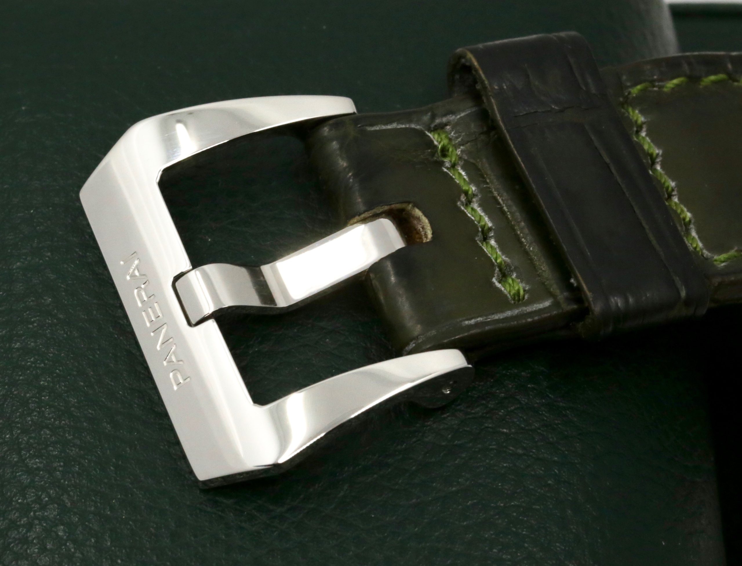 Panerai Luminor Marina, 44mm, Stainless Steel, Black Index Dial with Sub-Second and Date, on Green Alligator Leather Strap with Stainless Steel Panerai Tang Buckle, Ref. PAM00104, Watch Only - Image 6