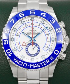 Rolex Yacht-Master II, Stainless Steel, 44mm, Blue Ceramic Bezel, White Index Dial, on Stainless Steel Rolex Oyster Bracelet, Ref. 116680, Circa: 2014 with Box, Books, Rolex Warranty card & Rolex Service card dated 2021