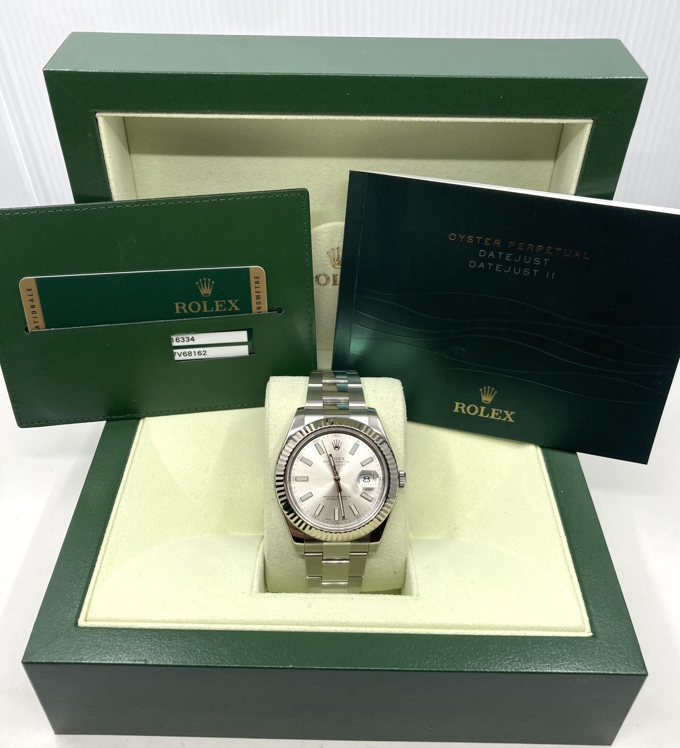Rolex Datejust II, Stainless Steel, 18ct White Gold Fluted Bezel, Silver Index Dial, Rolex Oystersteel Bracelet, Ref. 116334, Box Book Rolex Warranty Card, Circa: 7/2013, - Image 5