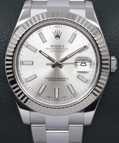 Rolex Datejust II, Stainless Steel, 18ct White Gold Fluted Bezel, Silver Index Dial, Rolex Oystersteel Bracelet, Ref. 116334, Box Book Rolex Warranty Card, Circa: 7/2013,