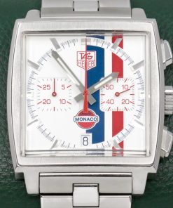 TAG Heuer Monaco Vintage Gulf Limited Edition, Limited to 4000 pieces, automatic chronograph, White dial with silver subdials and red accents on a TAG Heuer integrated bracelet Ref. CW2118 Box and Papers, Ca: 2008
