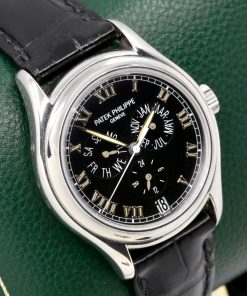 Alternative view of Patek Philippe Annual Calendar, Ref. 5035P, 37mm Platinum Case (0.950PT), Black Roman Dial with Day, Month, Subsidiary Second & Date Display, on Black Patek Philippe Alligator Strap with Platinum Patek Tang Buckle, with Patek Philippe Archive Certificate