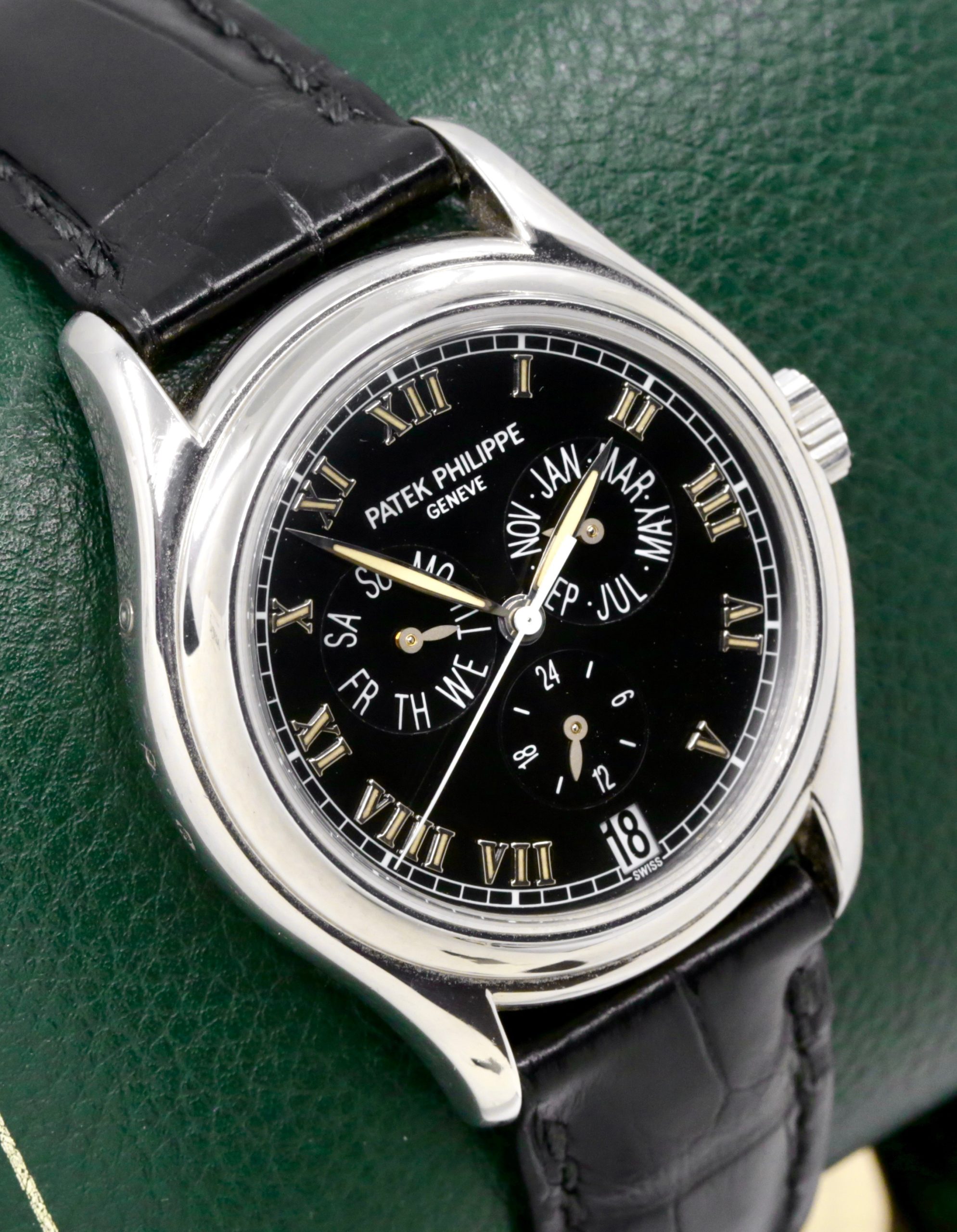 Patek Philippe Annual Calendar, Ref. 5035P, 37mm Platinum Case (0.950PT), Black Roman Dial with Day, Month, Subsidiary Second & Date Display, on Black Patek Philippe Alligator Strap with Platinum Patek Tang Buckle, with Patek Philippe Archive Certificate - Image 2