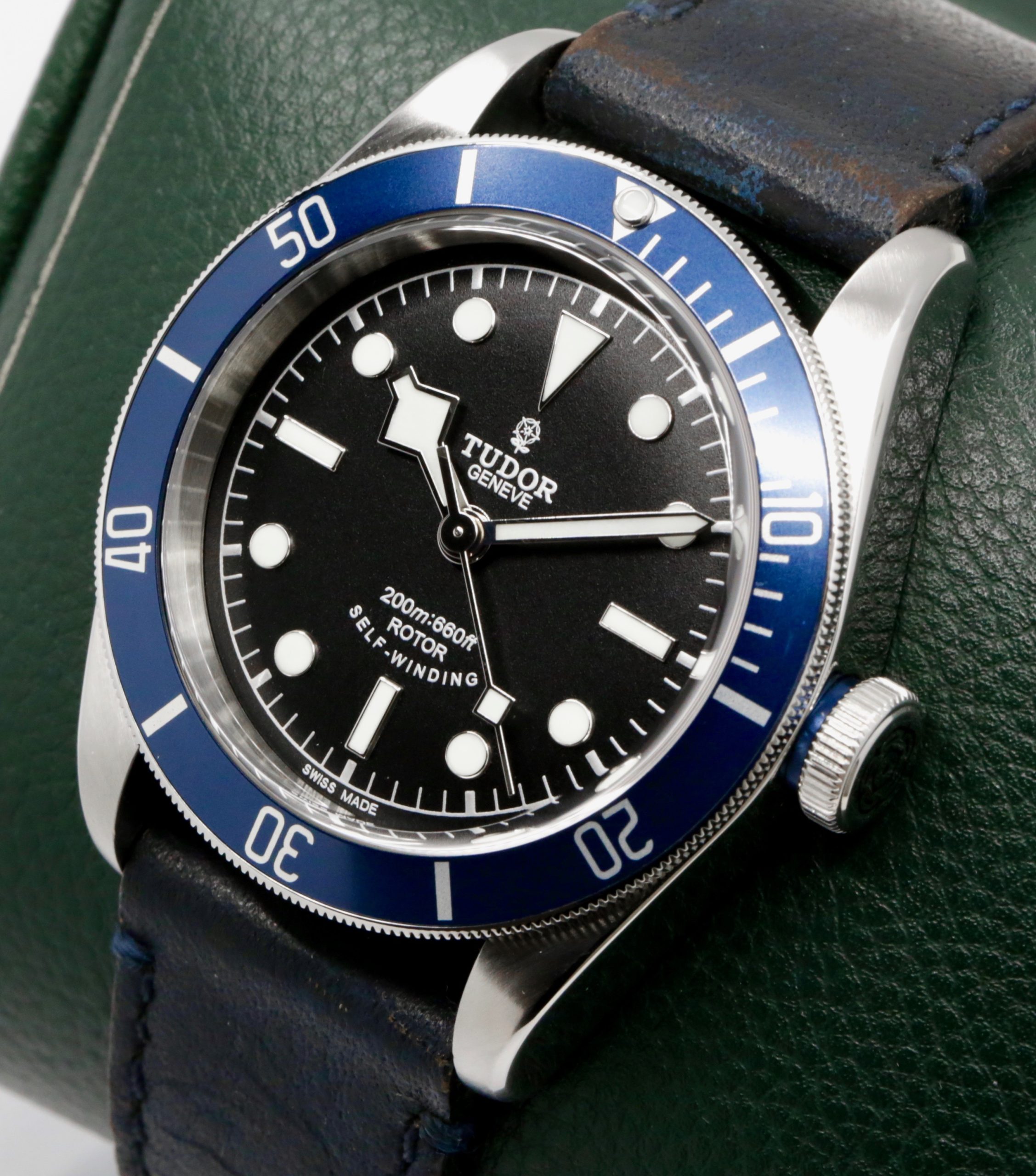 Tudor Heritage Black Bay "Smiley", 41mm Stainless Steel Case, Black Index Dial, Blue Aluminium Bezel, on Black Tudor Leather Strap with Stainless Steel Tudor Deployant, Ref. 79220B, Circa: 2014, Complete with Box, Books, Tudor Warranty Card & Tudor Service Card - Image 2