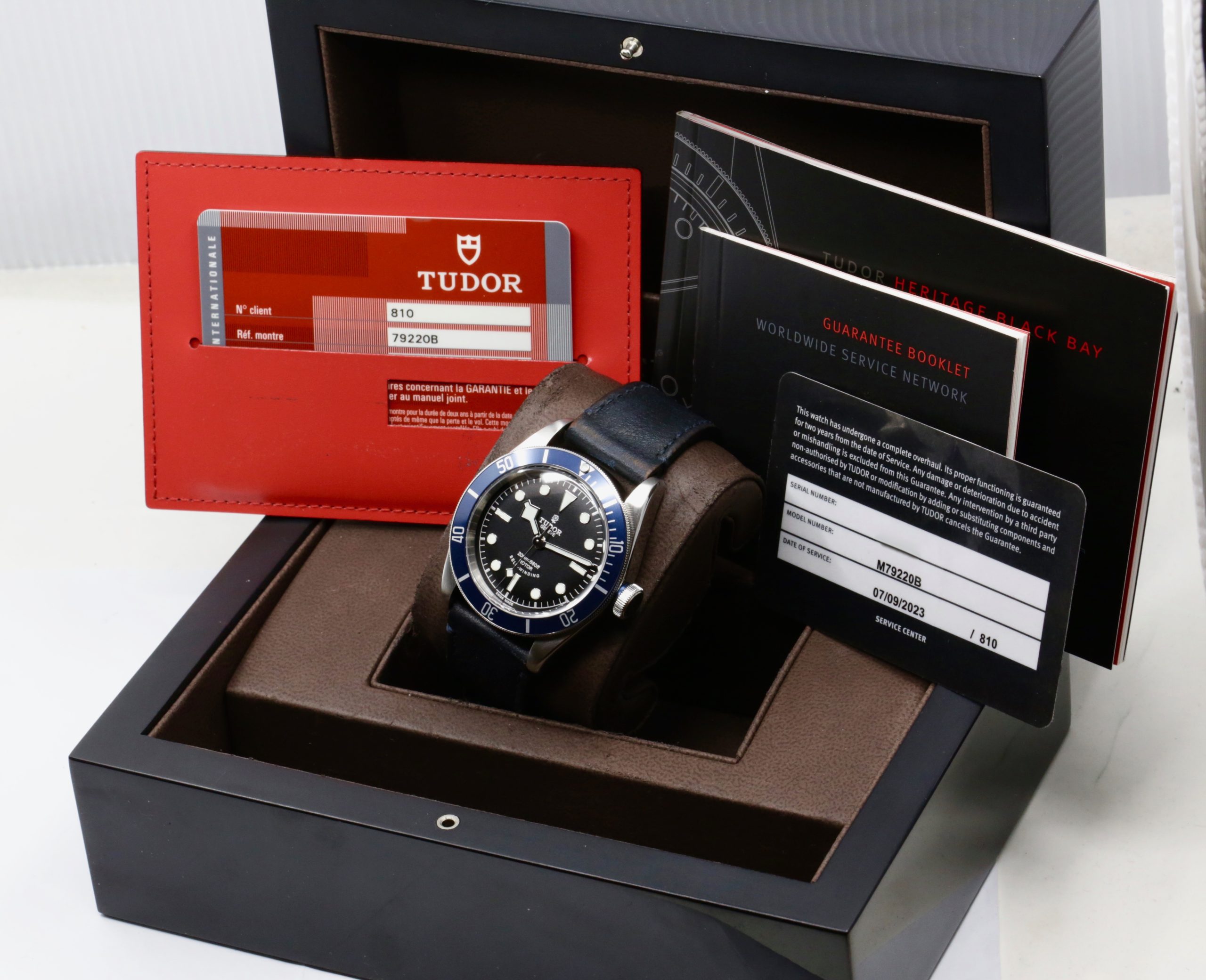 Tudor Heritage Black Bay "Smiley", 41mm Stainless Steel Case, Black Index Dial, Blue Aluminium Bezel, on Black Tudor Leather Strap with Stainless Steel Tudor Deployant, Ref. 79220B, Circa: 2014, Complete with Box, Books, Tudor Warranty Card & Tudor Service Card - Image 6