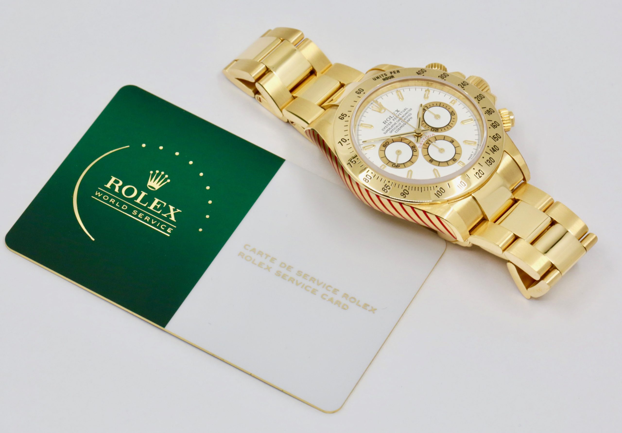 Rolex Cosmograph Daytona, Zenith Movement, in 18ct Yellow Gold, White Index Dial, on 18ct Yellow Gold Rolex Oyster Bracelet, Ref. 16528, Circa: 1995, with Rolex Service Invoice, Rolex Service Card & Balance of 2 Year Rolex Service Warranty - Image 7