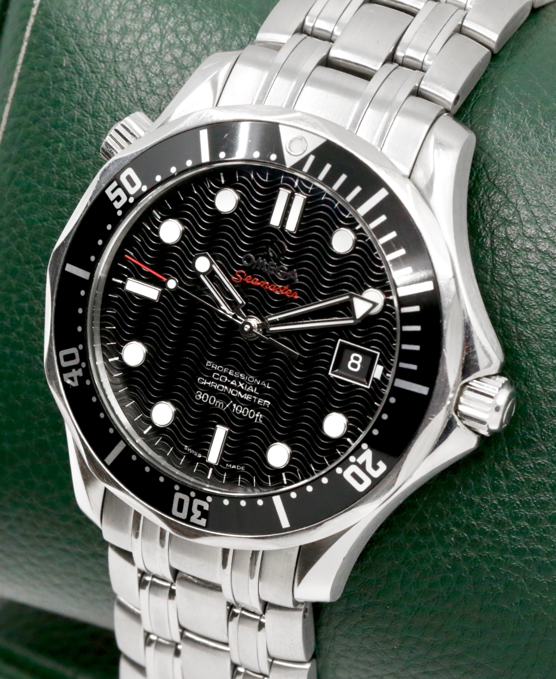 Omega Seamaster 300 in stainless steel, black index laser-engraved wave motif dial with a black 60 minute bezel on an Omega stainless steel bracelet Ref 212.30.41.20.01.002, Watch Only Ca 2012 (est) - Image 3