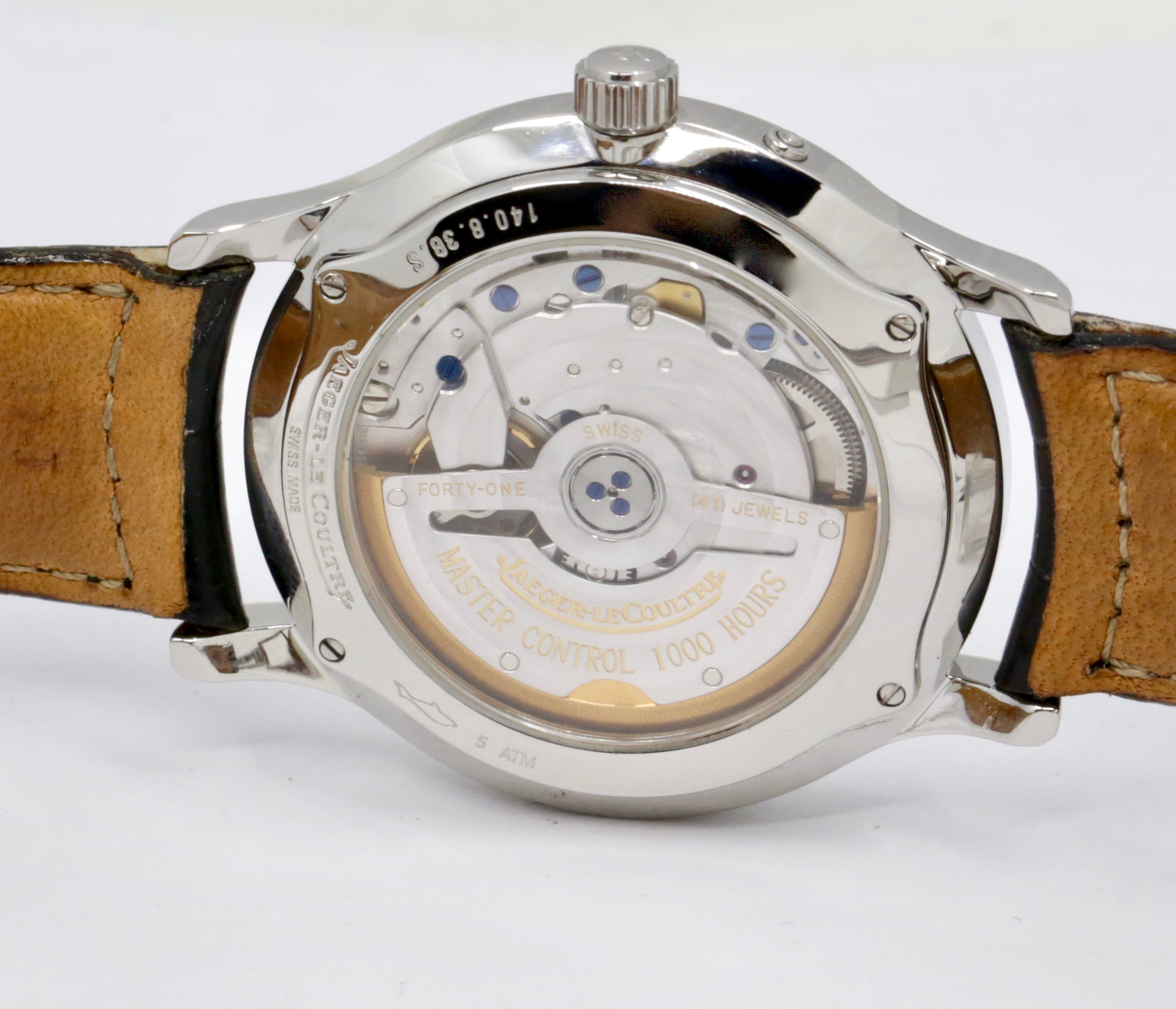Jaeger-LeCoultre Master Control Reserve De Marche, 37mm, Stainless Steel, Silver Index Dial with Date & Power Reserve Display, on Black JLC Alligator Strap with Steel JLC Deployant, Ref.140.8.38.S, Circa: 2009, Box & Papers - Image 4