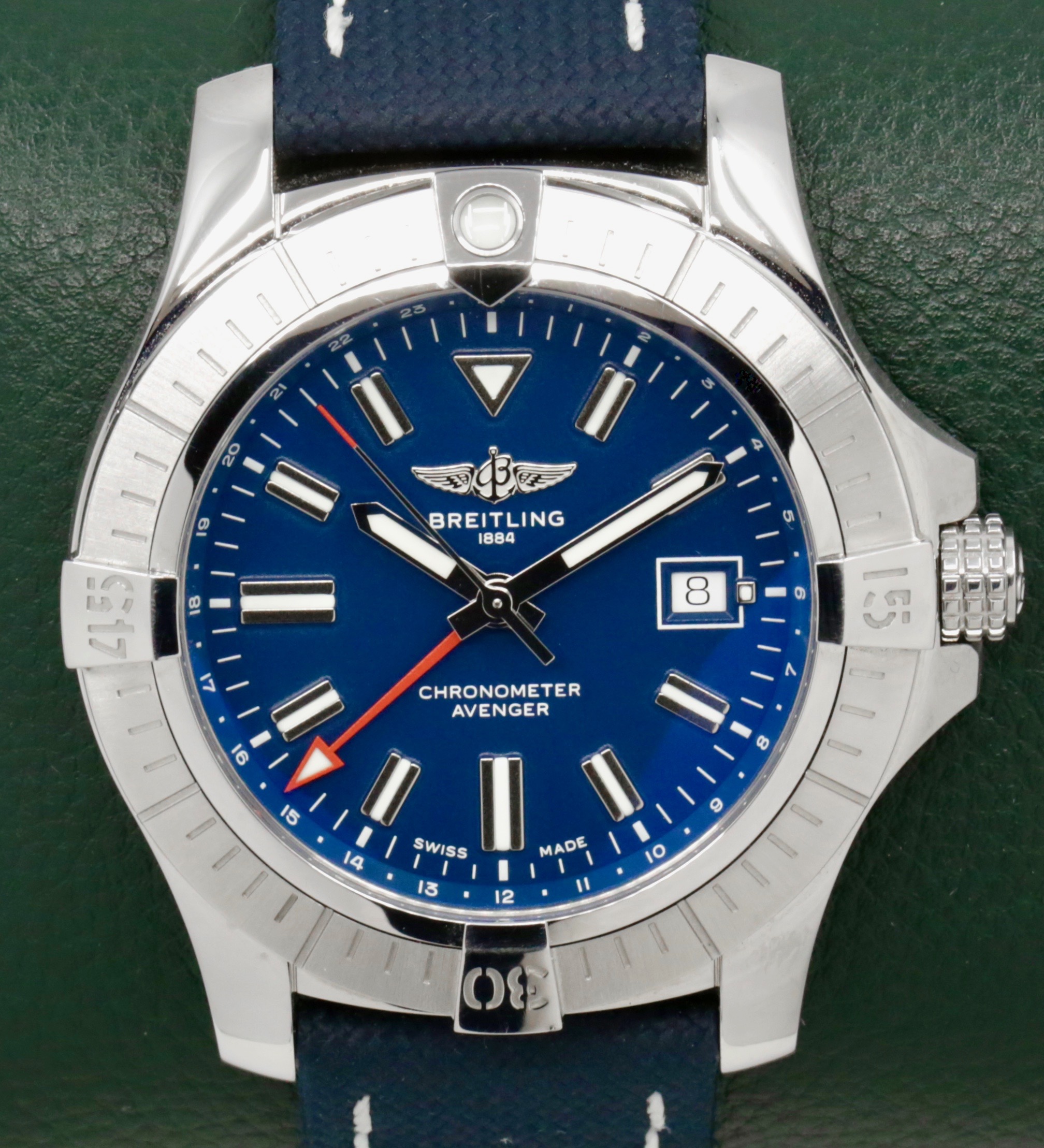 Breitling Avenger Automatic GMT 45, in Stainless Steel, Blue Index Dial with Date, on Blue Breitling Composite Strap with Stainless Steel Breitling Deployant, Ref. A32395, Circa: 2022, with Box & Papers