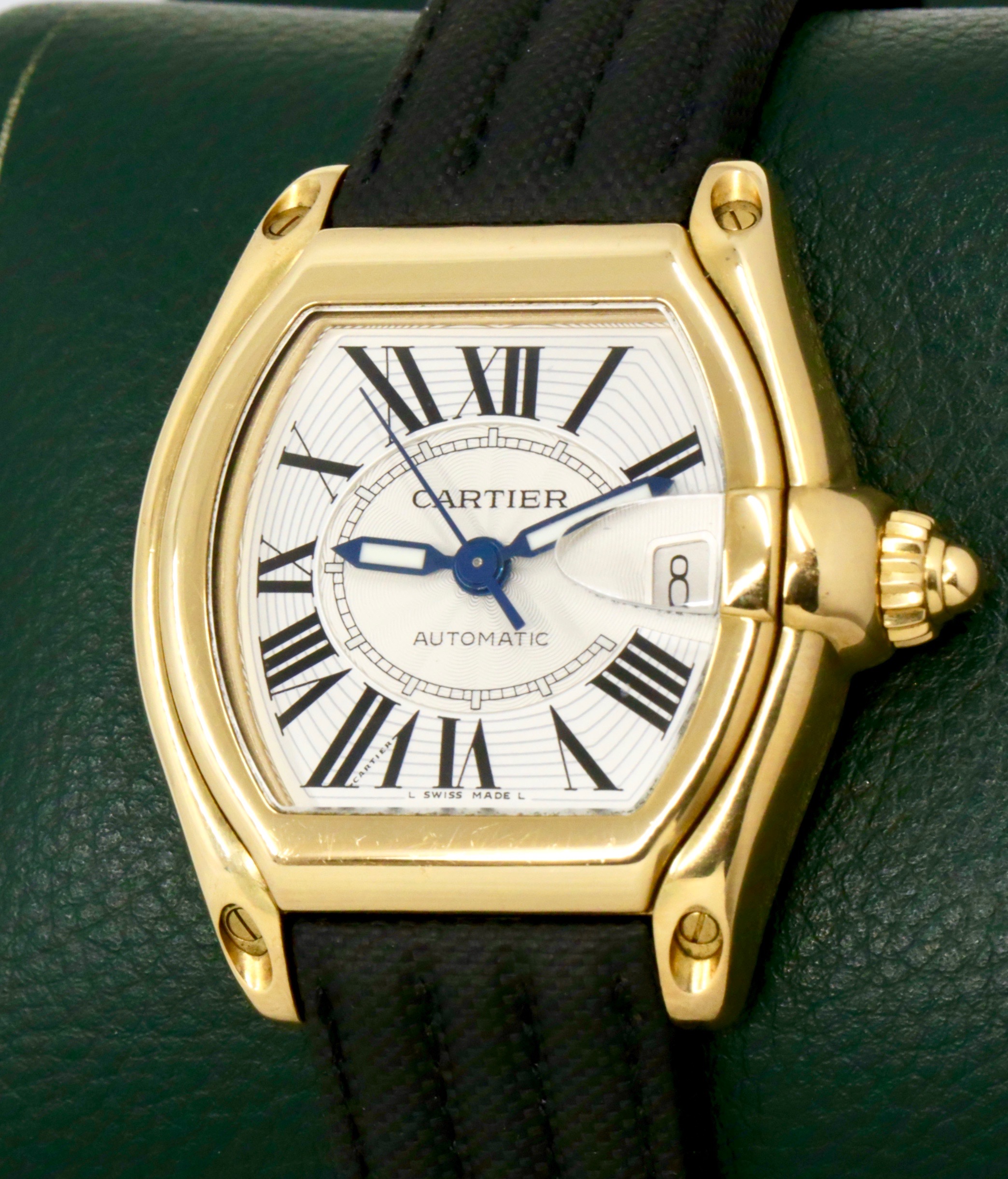 Cartier Roadster Automatic, 18ct Yellow Gold Case, Silver Dial with Roman Numerals, Black Composite Strap with 18ct Yellow Gold Cartier Deployant Clasp, Ref: W62005V2, Box, Book and Cartier Warranty Paper, Ca: 2003 - Image 3