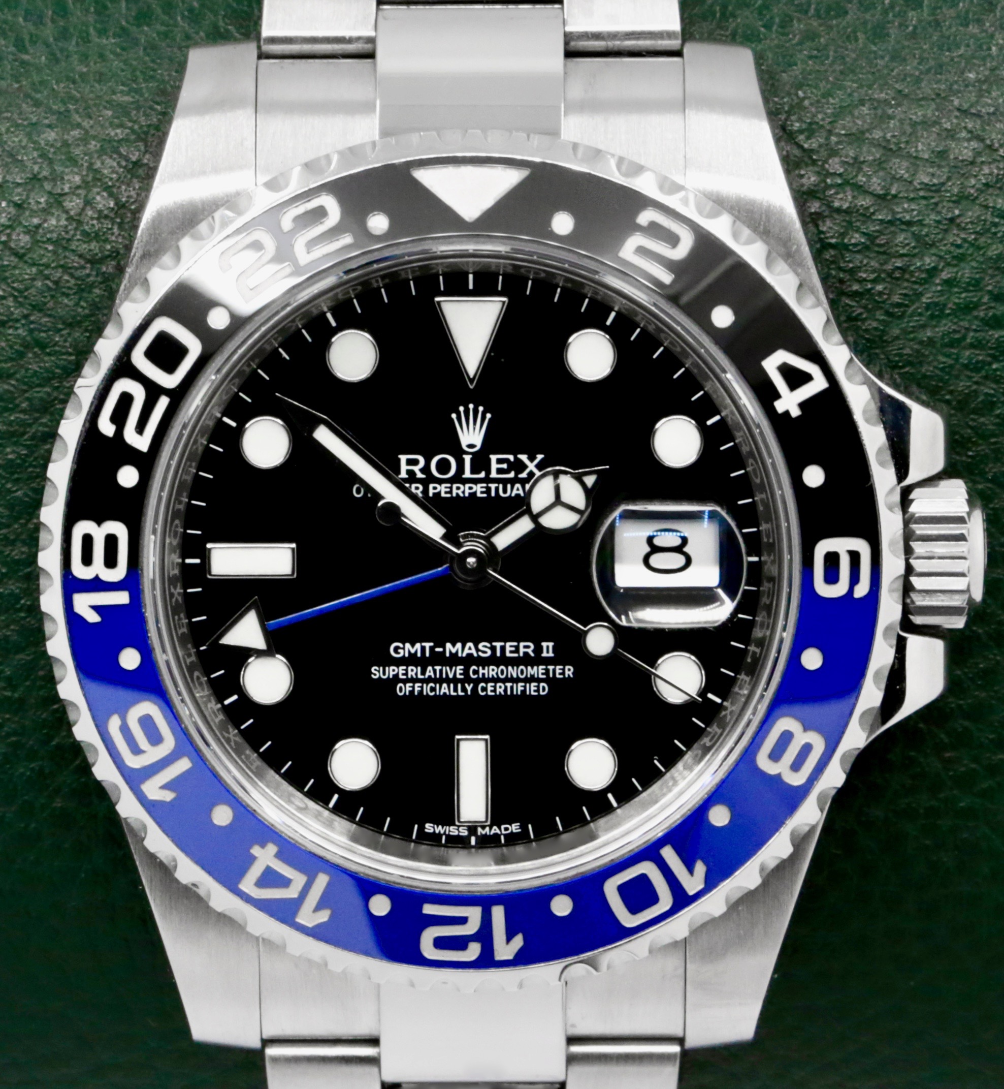 Rolex GMT-Master II "Batman", in Stainless Steel, Black Index Dial, Blue & Black Ceramic Bezel, on Rolex Stainless Steel Oyster Bracelet, Ref. 116710BLNR, Circa: 2014, with Box, Books, & Rolex Warranty Card