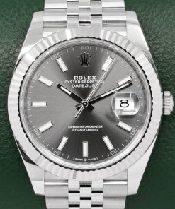 Rolex Datejust 41, Stainless Steel, with 18ct White Gold Fluted Bezel, Slate Index Dial, on Stainless Steel Rolex Jubilee Bracelet, Ref. 126334, Circa: 2025, with Complete with Box, Books, Swing Tag, Rolex Warranty Card & Balance of 5 Year Rolex Factory Warranty