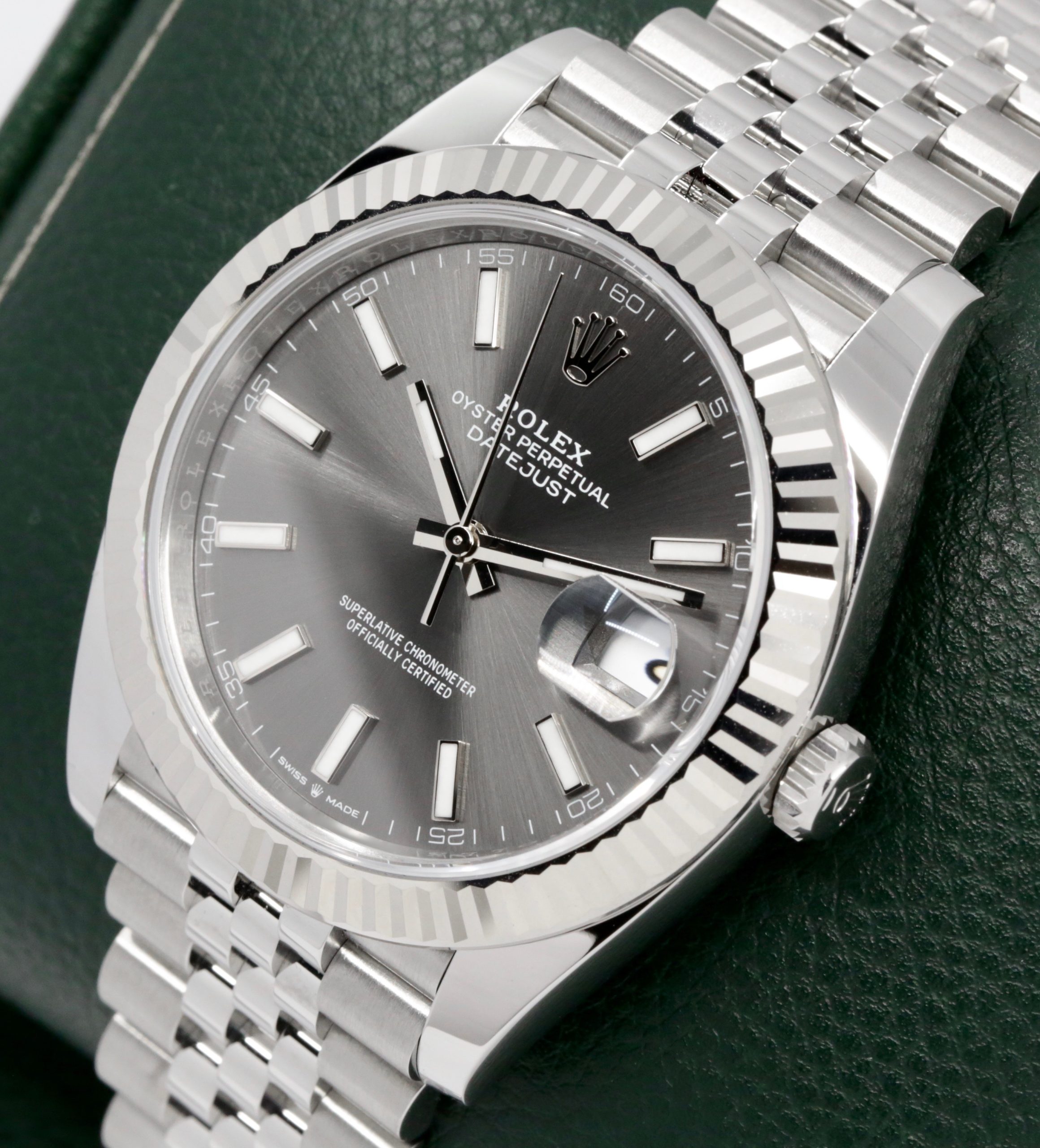 Rolex Datejust 41, Stainless Steel, with 18ct White Gold Fluted Bezel, Slate Index Dial, on Stainless Steel Rolex Jubilee Bracelet, Ref. 126334, Circa: 2025, with Complete with Box, Books, Swing Tag, Rolex Warranty Card & Balance of 5 Year Rolex Factory Warranty - Image 3