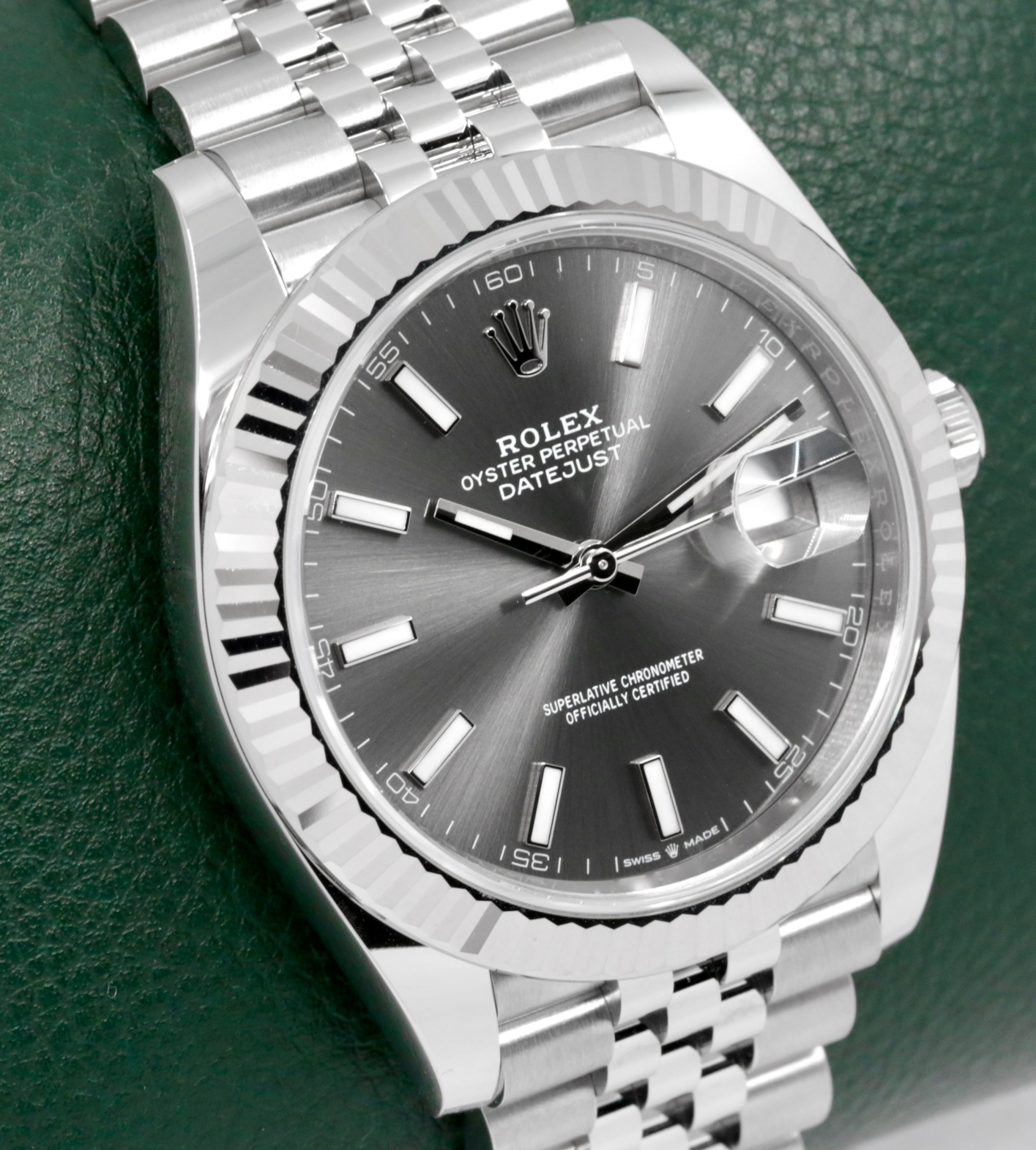 Rolex Datejust 41, Stainless Steel, with 18ct White Gold Fluted Bezel, Slate Index Dial, on Stainless Steel Rolex Jubilee Bracelet, Ref. 126334, Circa: 2025, with Complete with Box, Books, Swing Tag, Rolex Warranty Card & Balance of 5 Year Rolex Factory Warranty - Image 2