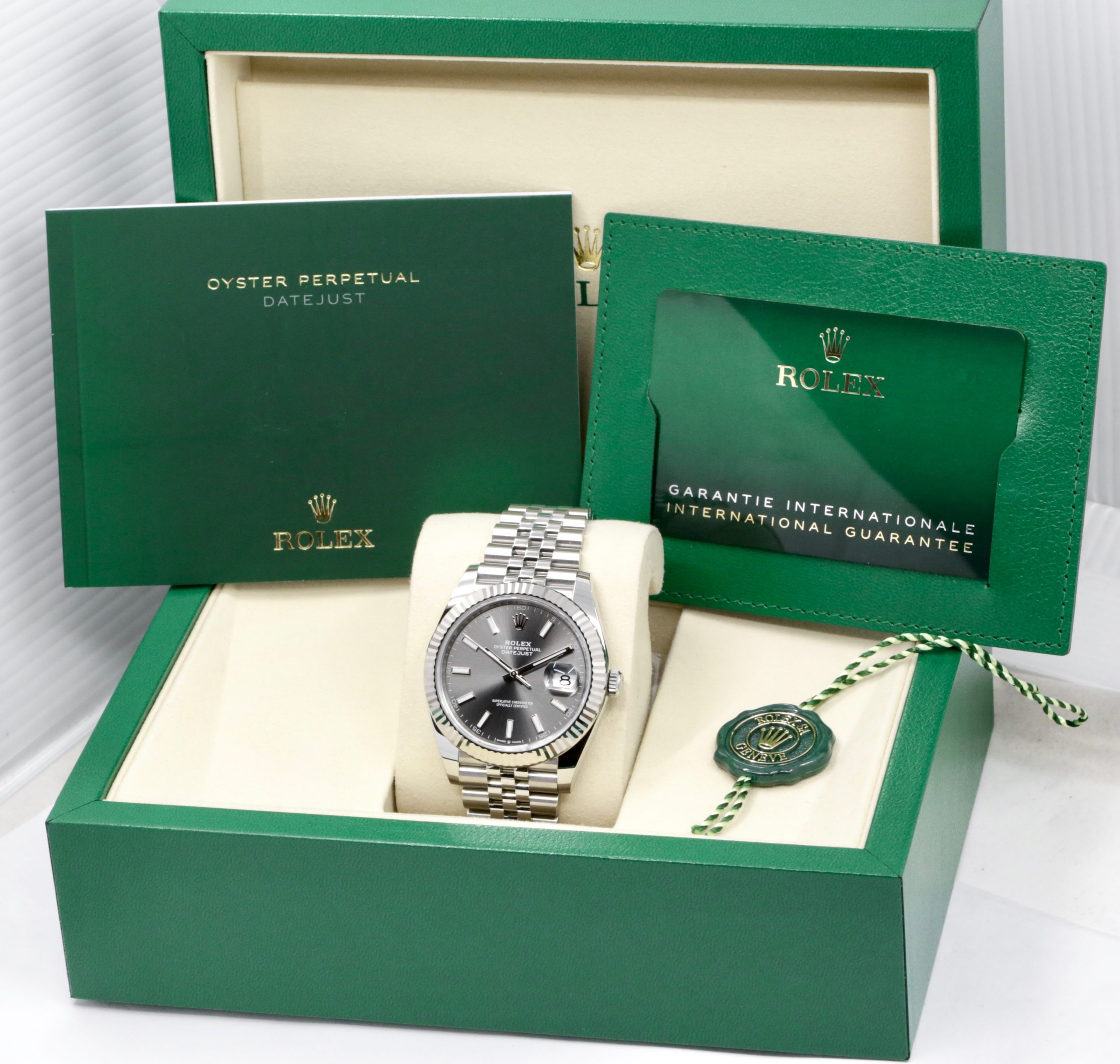 Rolex Datejust 41, Stainless Steel, with 18ct White Gold Fluted Bezel, Slate Index Dial, on Stainless Steel Rolex Jubilee Bracelet, Ref. 126334, Circa: 2025, with Complete with Box, Books, Swing Tag, Rolex Warranty Card & Balance of 5 Year Rolex Factory Warranty - Image 7