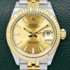 Rolex Lady-Datejust 28, Stainless Steel & 18ct Yellow Gold, Fluted Bezel, Champagne Index Dial, on Stainless Steel & 18ct Yellow Gold Rolex Jubilee Bracelet, Ref. 279173, Circa: 2023, with Box, Papers & Balance of 5 Year Rolex Factory Warranty