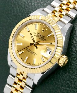Alternative view of Rolex Lady-Datejust 28, Stainless Steel & 18ct Yellow Gold, Fluted Bezel, Champagne Index Dial, on Stainless Steel & 18ct Yellow Gold Rolex Jubilee Bracelet, Ref. 279173, Circa: 2023, with Box, Papers & Balance of 5 Year Rolex Factory Warranty