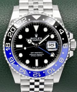 Rolex GMT-Master II “Batgirl”, Stainless Steel, Black & Blue Ceramic Bezel, Black Index Dial, on Stainless Steel Rolex Jubilee Bracelet, Ref. 126710BLNR, Circa: 2019, with Box, Books, Green and White Swing Tags, Rolex Warranty Card