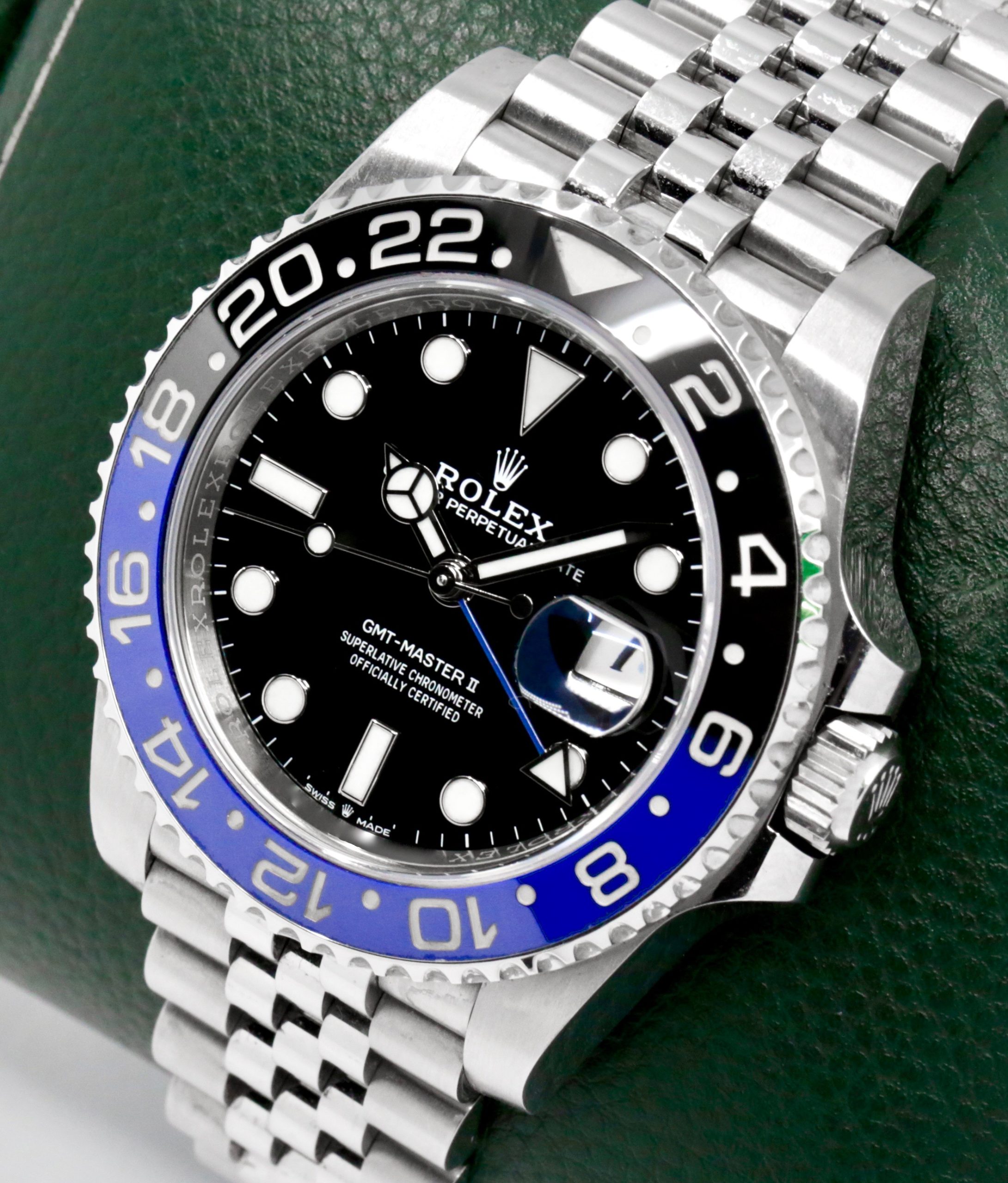 Rolex GMT-Master II “Batgirl”, Stainless Steel, Black & Blue Ceramic Bezel, Black Index Dial, on Stainless Steel Rolex Jubilee Bracelet, Ref. 126710BLNR, Circa: 2019, with Box, Books, Green and White Swing Tags, Rolex Warranty Card - Image 3