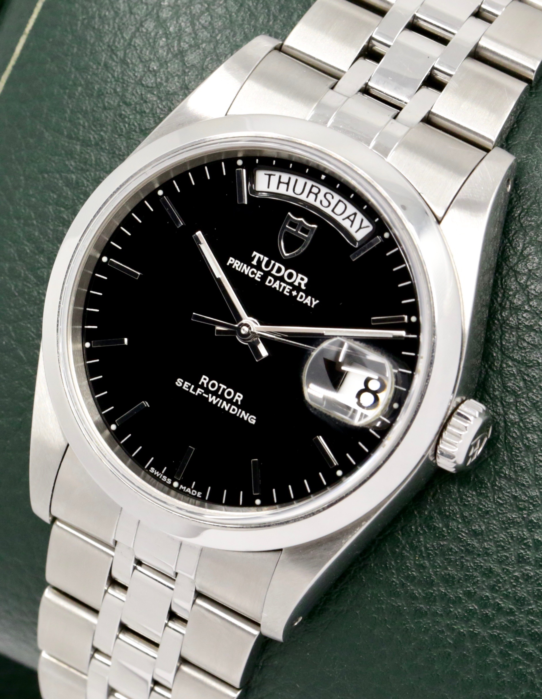 Tudor Oyster Prince Date-Day, in Stainless Steel, Black Gloss index Dial on Stainless Steel Tudor Jubilee Style Bracelet, Ref. 76200, Circa: 2010(est), Watch only