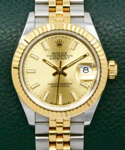 Rolex Lady-Datejust 28, Stainless Steel & 18ct Yellow Gold, Fluted Bezel, Champagne Index Dial, on Stainless Steel & 18ct Yellow Gold Rolex Jubilee Bracelet, Ref. 279173, Circa: 2021, with Box, Book and Rolex Warranty Card