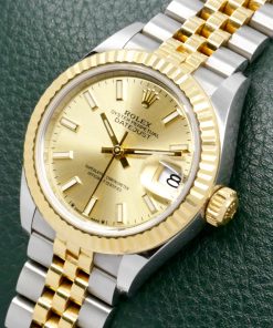 Alternative view of Rolex Lady-Datejust 28, Stainless Steel & 18ct Yellow Gold, Fluted Bezel, Champagne Index Dial, on Stainless Steel & 18ct Yellow Gold Rolex Jubilee Bracelet, Ref. 279173, Circa: 2021, with Box, Book and Rolex Warranty Card