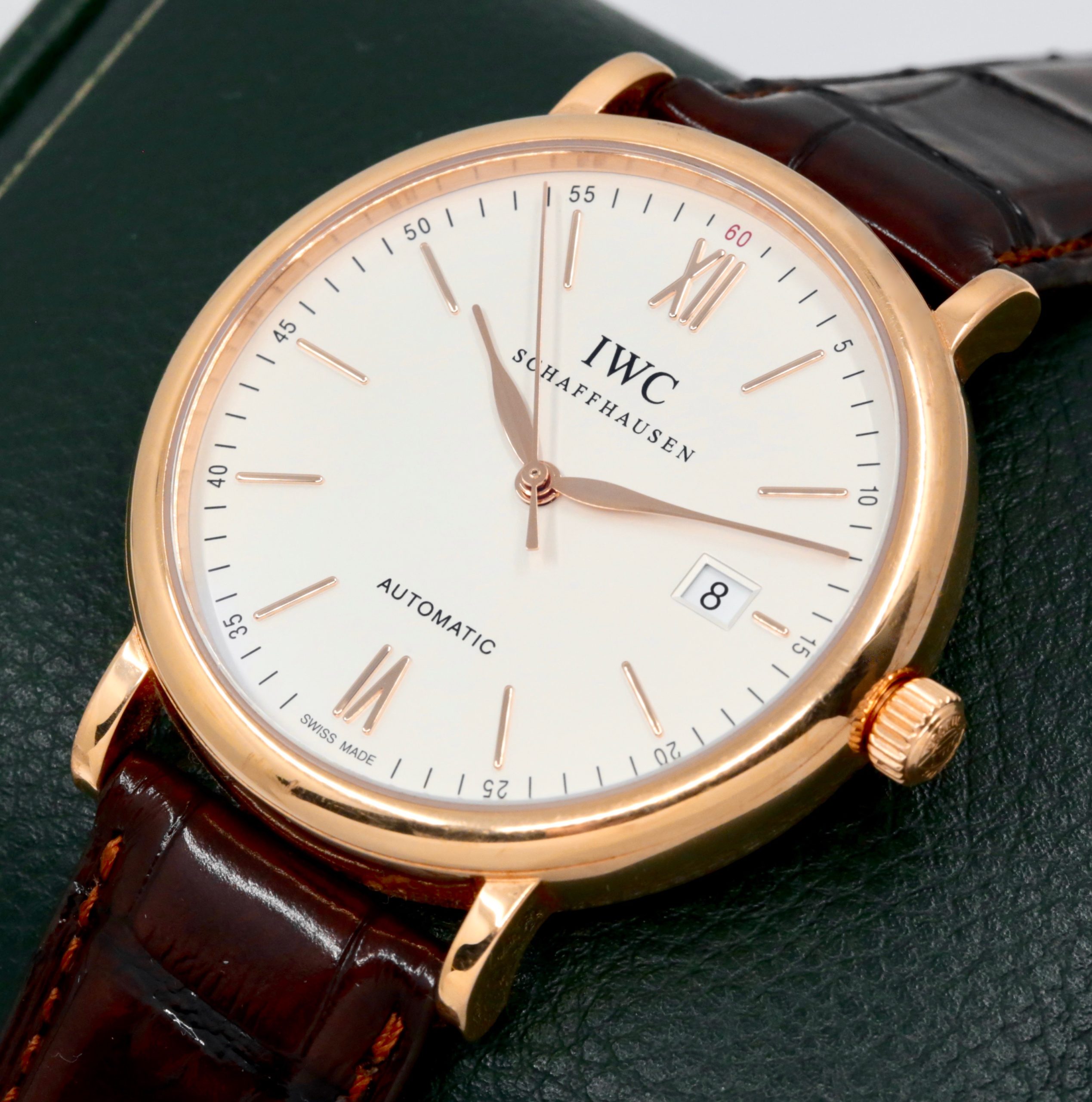 IWC Portofino Automatic in 18ct Rose Gold, Silver‑Tone Matte Index Dial with Date at 3 O’Clock on a IWC Alligator Strap and 18ct Rose Gold Tang Buckle, Ref: IW356504, Ca:2016, with Original Purchase Receipt - Image 2