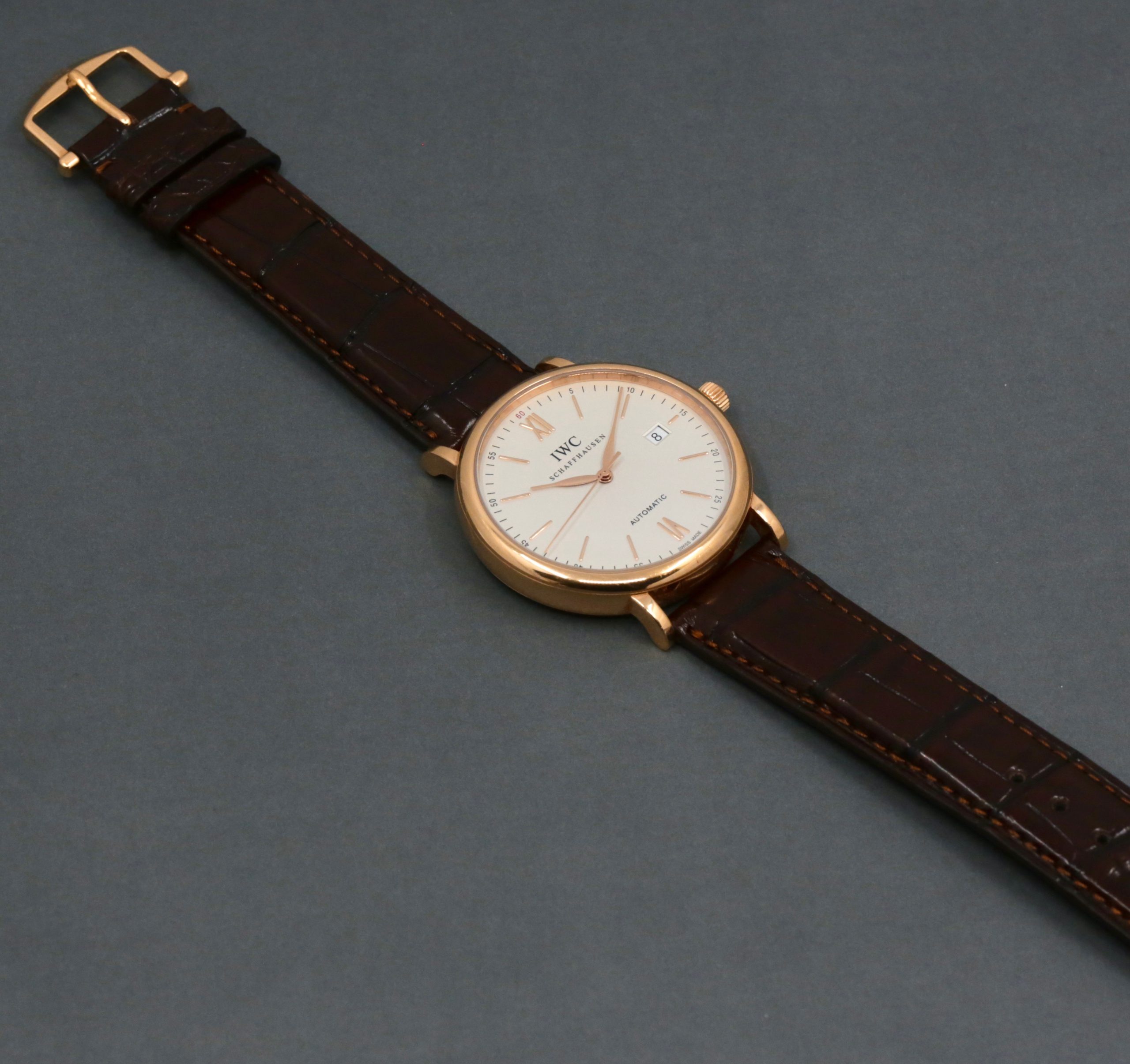 IWC Portofino Automatic in 18ct Rose Gold, Silver‑Tone Matte Index Dial with Date at 3 O’Clock on a IWC Alligator Strap and 18ct Rose Gold Tang Buckle, Ref: IW356504, Ca:2016, with Original Purchase Receipt - Image 7
