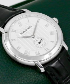 Audemars Piguet Jules Audemars in 18ct White Gold, Silver Dial with Applied White Gold Roman Numerals, Fitted on Black AP Alligator Strap with 18ct White Gold AP Tang Buckle. Ref: 15056BC