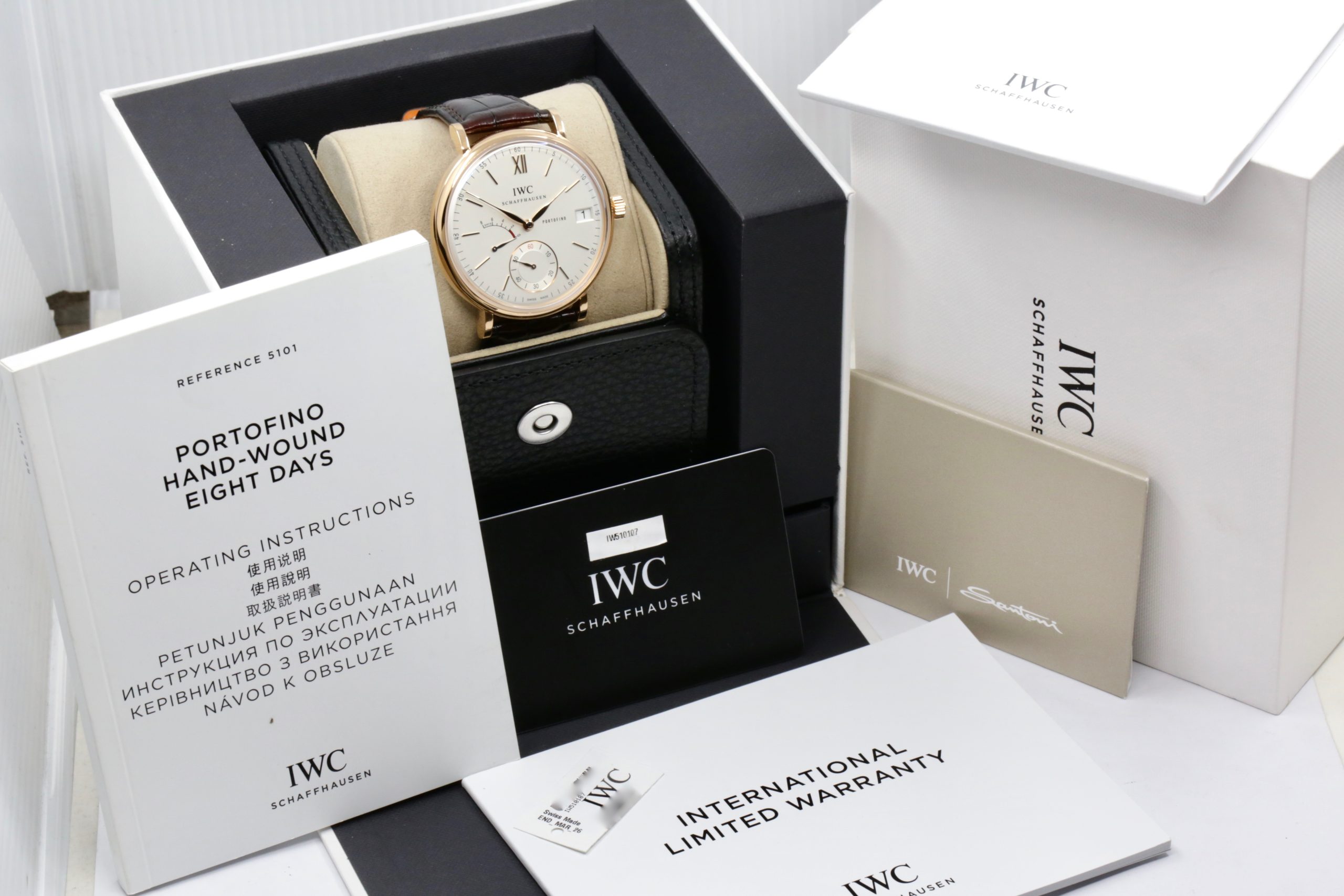 IWC Portofino 8-Day, Manual Wind, 45mm 18ct Rose Gold Case, Silver Index Dial, on Brown IWC Alligator Strap with 18ct Rose Gold IWC Tang Buckle, Ref. IW510107, Circa: 2025, Complete with Box, Books, IWC Warranty Card & Balance of 8 Year IWC Factory Warranty - Image 8