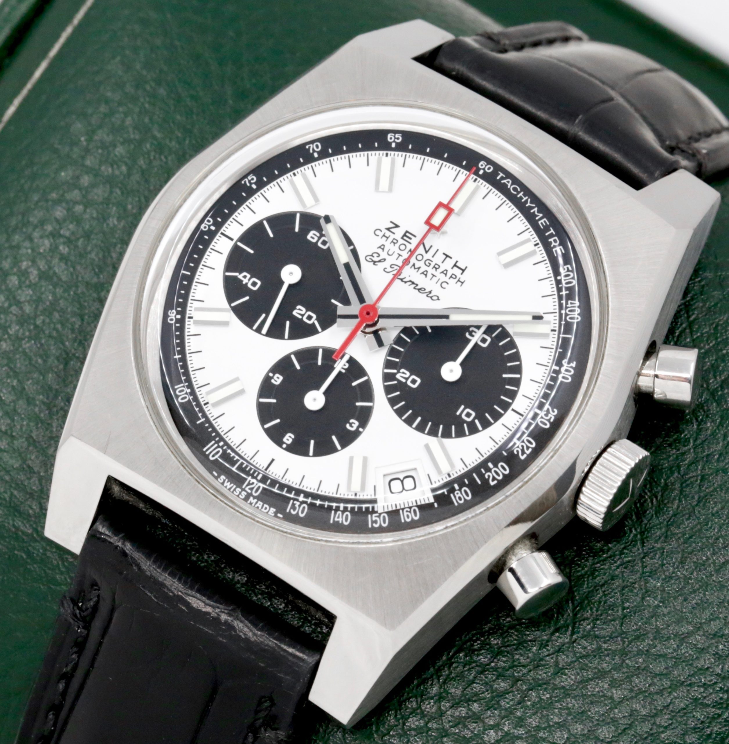 ON SALE!! Zenith Chronomaster Revival El Primero A384 in stainless steel, White lacquered "panda" dial with black subdials on a Zenith Leather band and Zenith pin buckle. Box and Zenith Warranty Card Ref: 03.A.384.400/21.C815 Circa: 2023 - $7,200 inc GST!! - Image 2