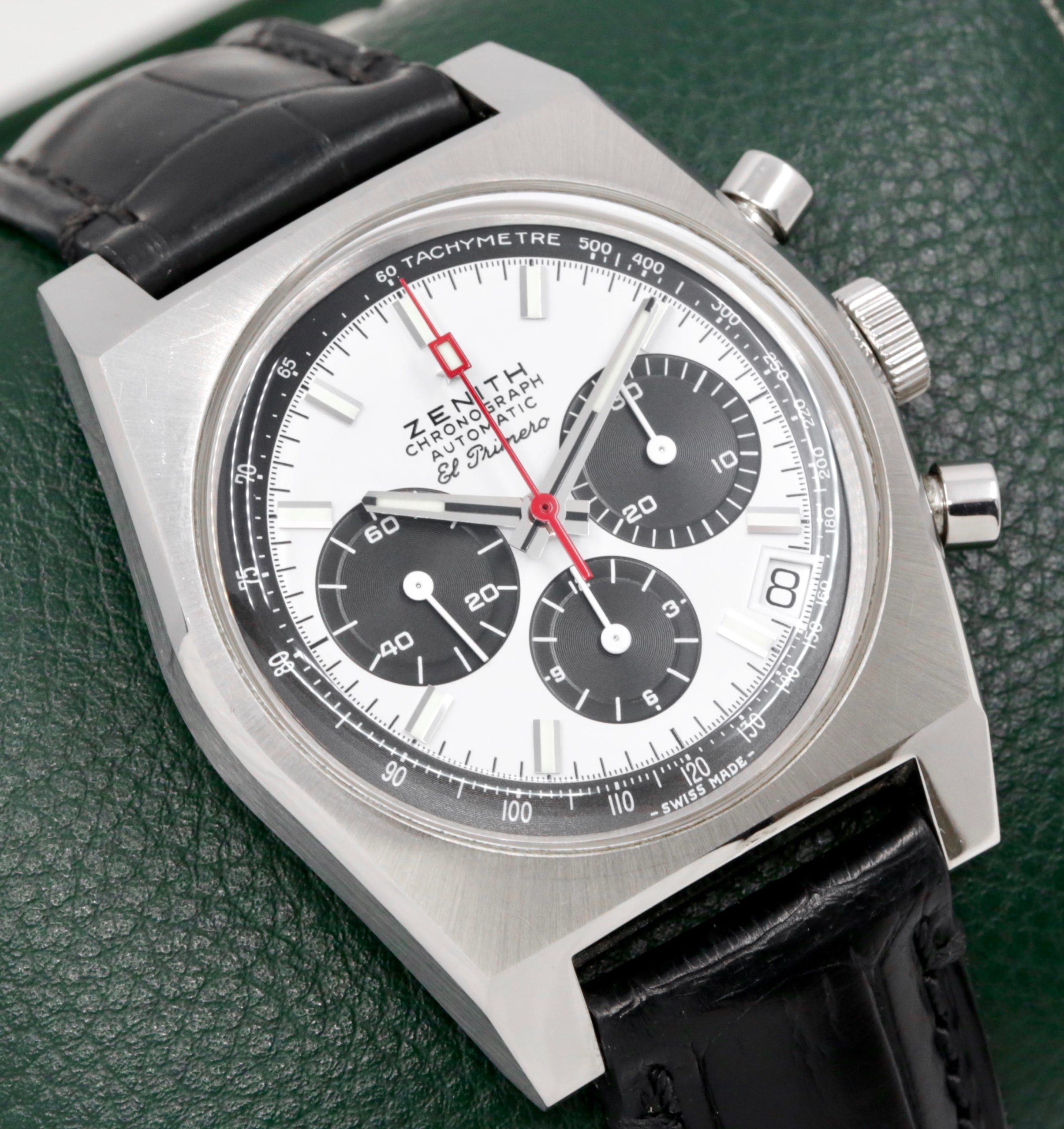 ON SALE!! Zenith Chronomaster Revival El Primero A384 in stainless steel, White lacquered "panda" dial with black subdials on a Zenith Leather band and Zenith pin buckle. Box and Zenith Warranty Card Ref: 03.A.384.400/21.C815 Circa: 2023 - $7,200 inc GST!! - Image 3